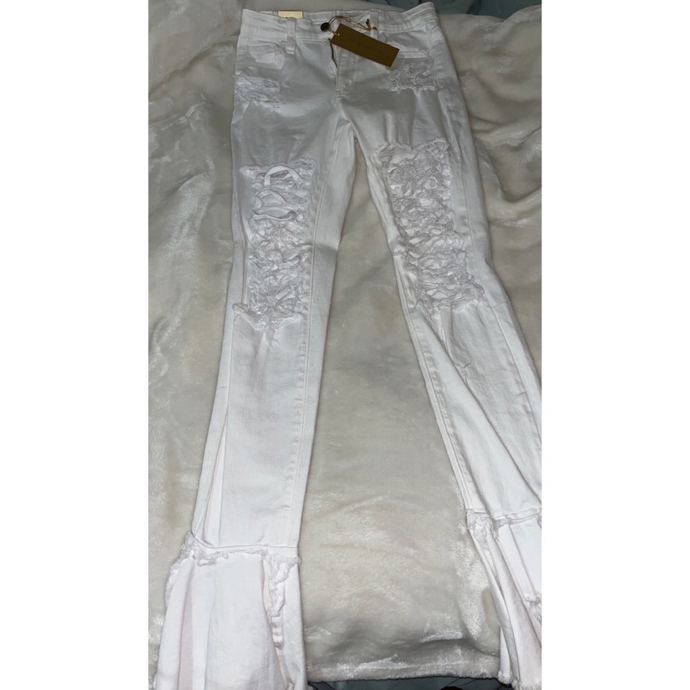 Brand New White Distressed Flare Jeans Size 5